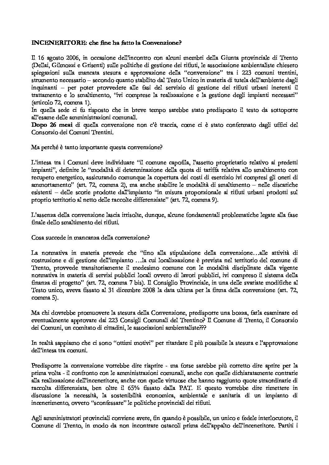 Inceneritore – Che fine ha fatto la convenzione?