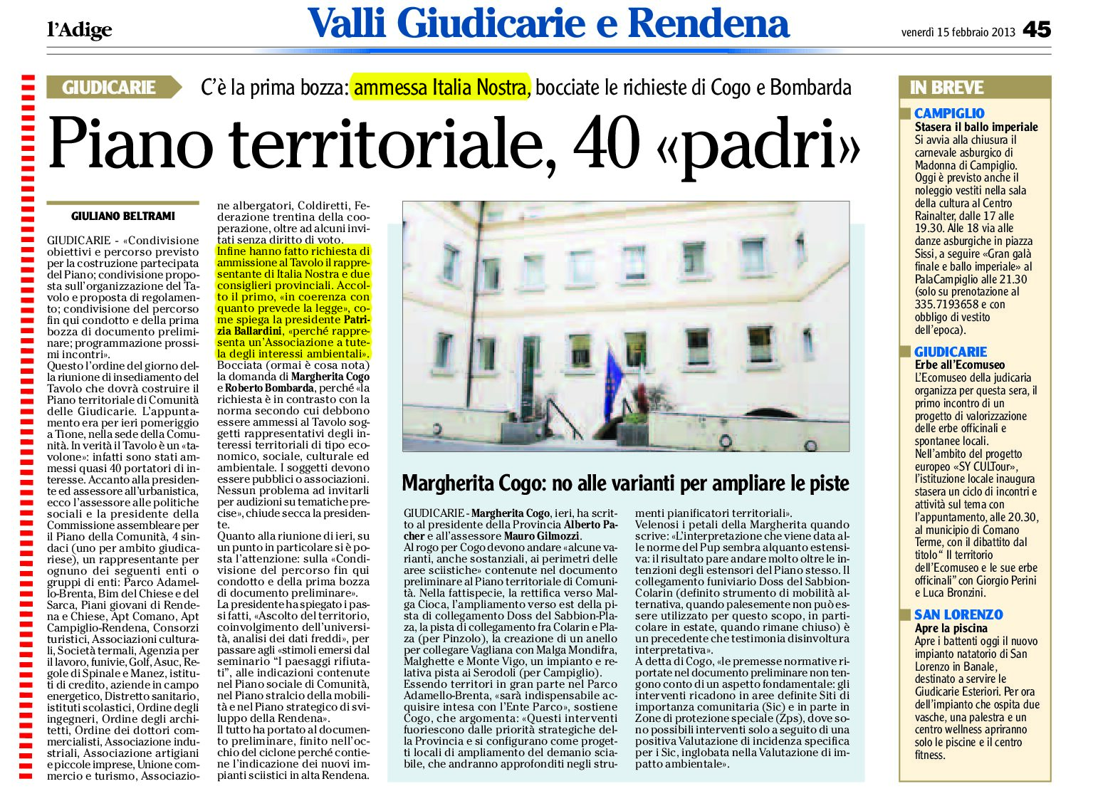 Piano territoriale delle Giudicarie: ammessa Italia Nostra