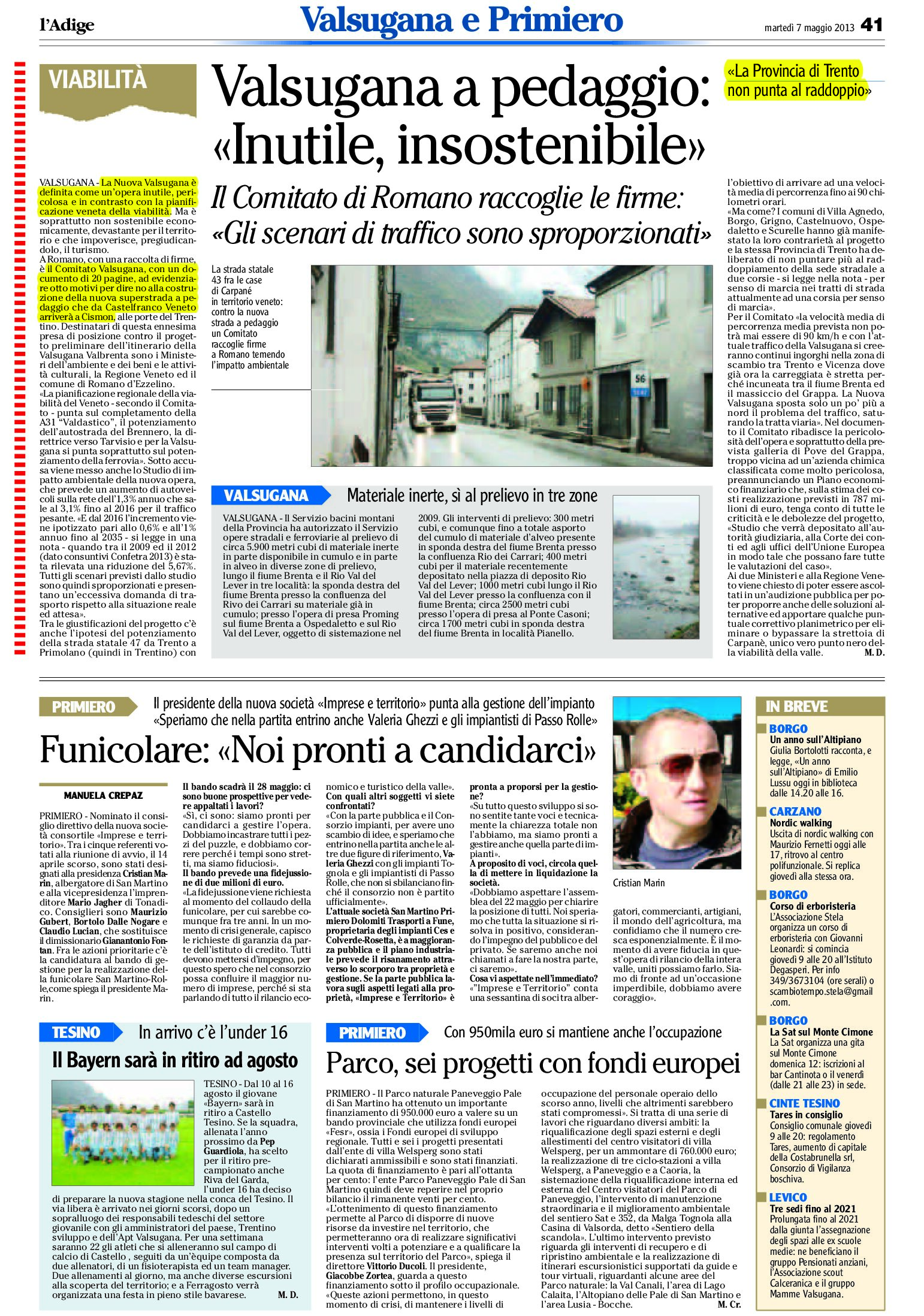 Valsugana: superstrada a pedaggio “inutile e insostenibile”