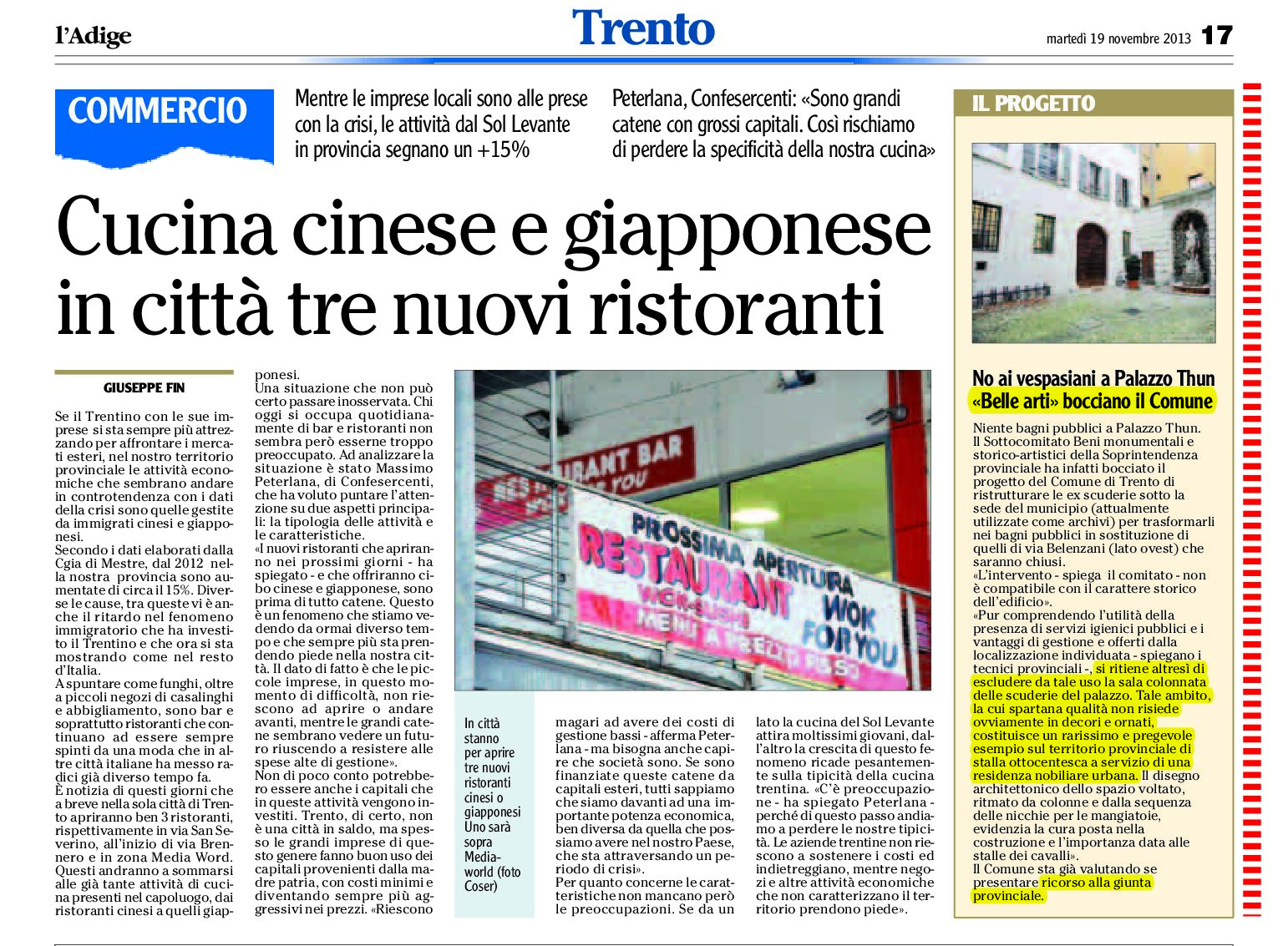 Trento: no ai vespasiani a palazzo Thun. “Belle arti” bocciano il Comune.