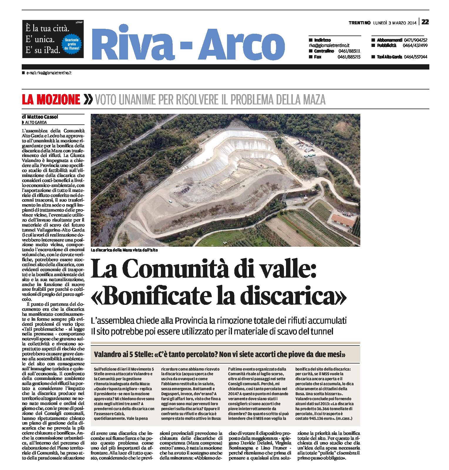 Alto garda: La Comunità di valle “bonificate la discarica”