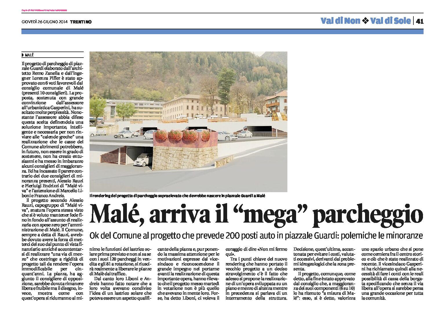 Malé: arriva il “mega” parcheggio. Ok del Comune
