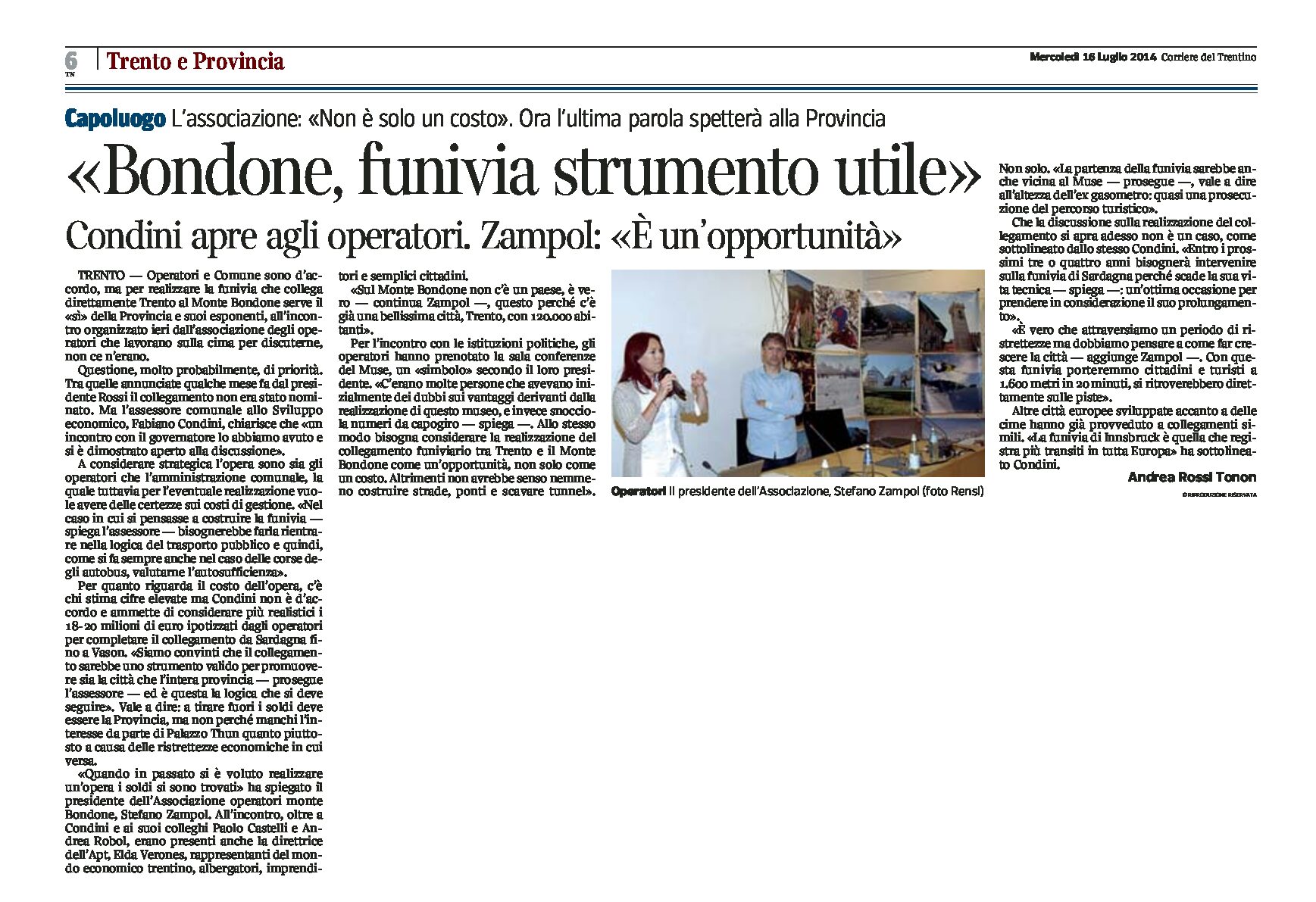 Trento – Monte Bondone: funivia strumento utile