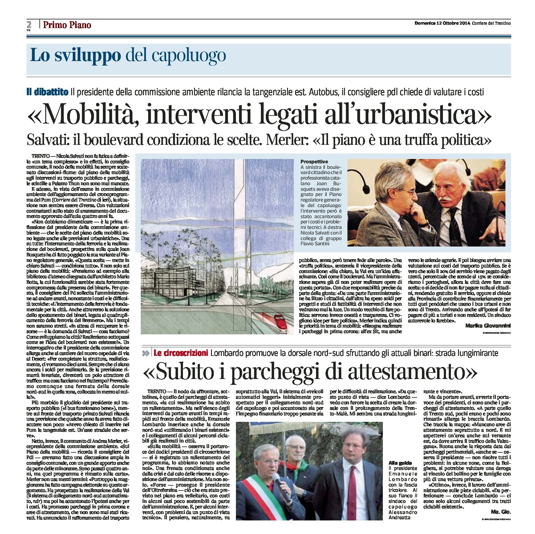 Trento, mobilità: interventi legati all’urbanistica. Subito i parcheggi di attestamento