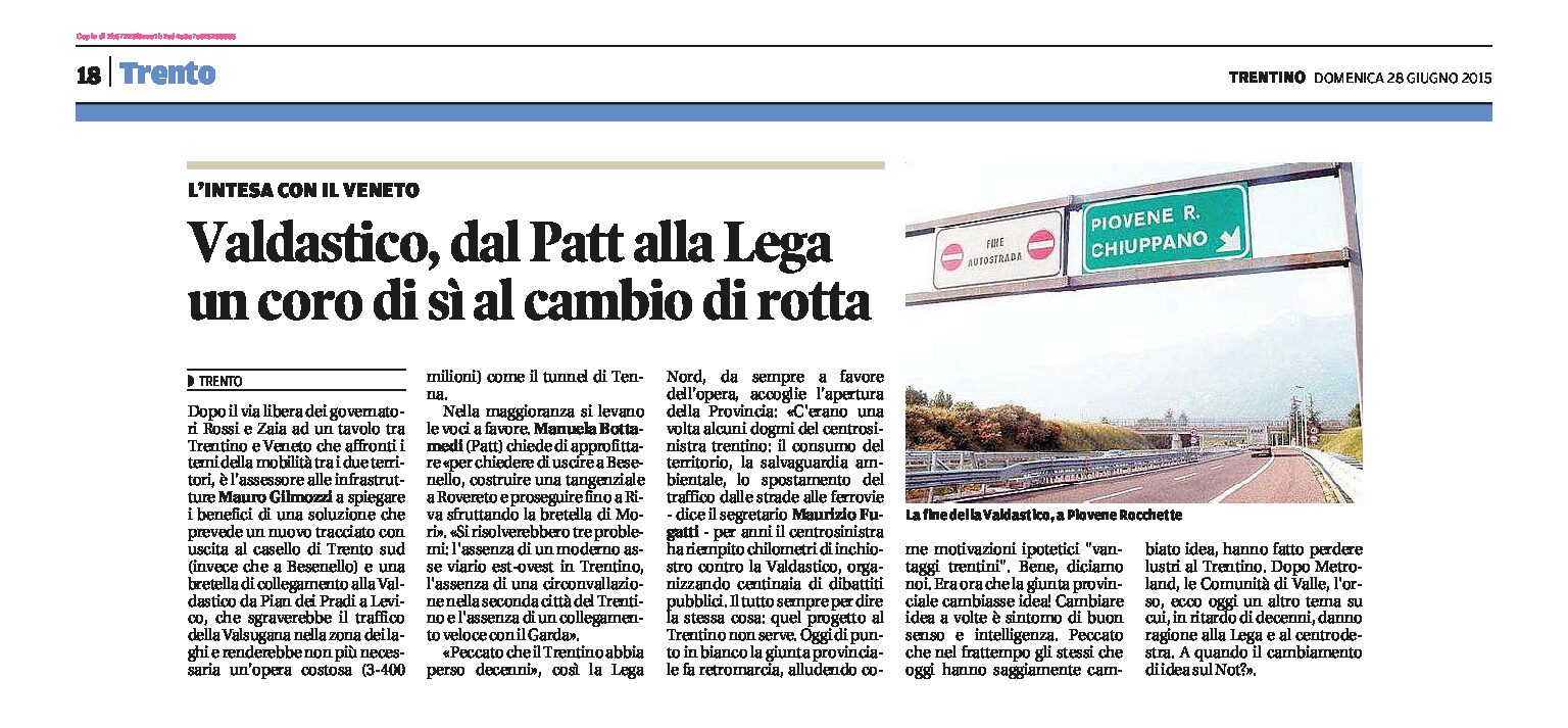 Valdastico: dal Patt alla Lega un coro di sì