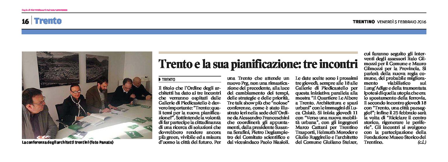 Trento, Prg: tre incontri alle gallerie di Piedicastello