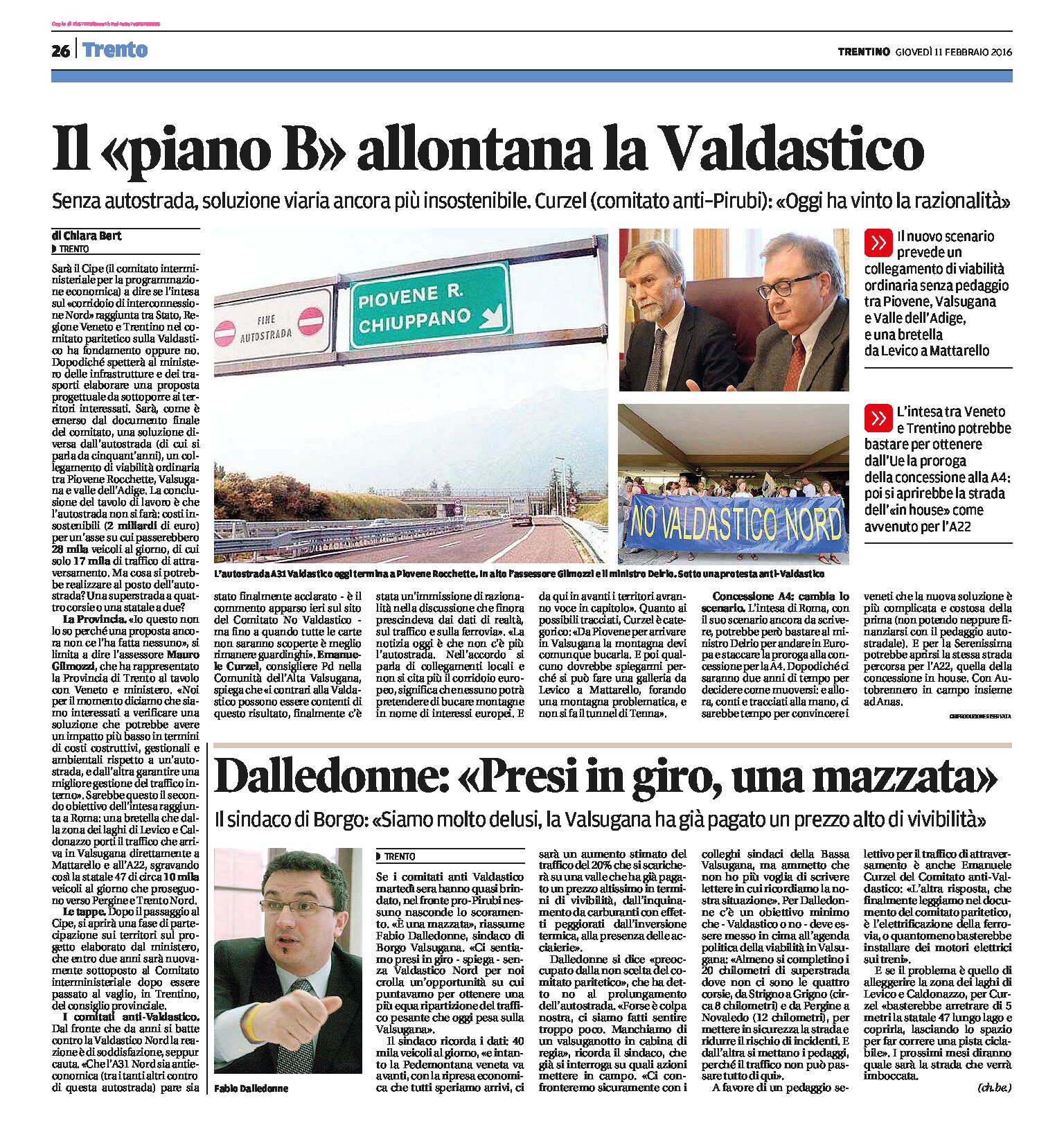 Valdastico Nord: il “Piano B” l’allontana. Previste due strade di collegamento con la valle dell’Adige