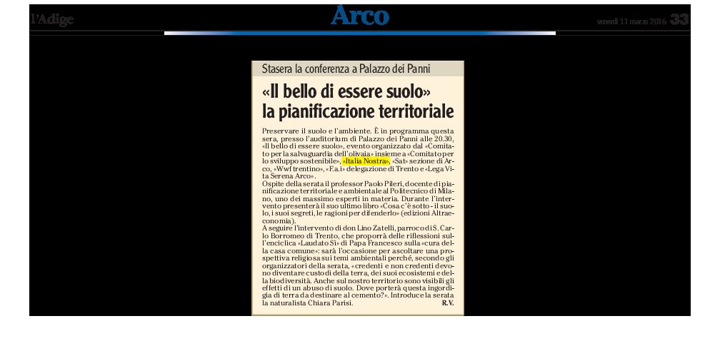 Arco, incontro: “Il bello di essere suolo” organizzato dal Comitato salvaguardia Olivaia