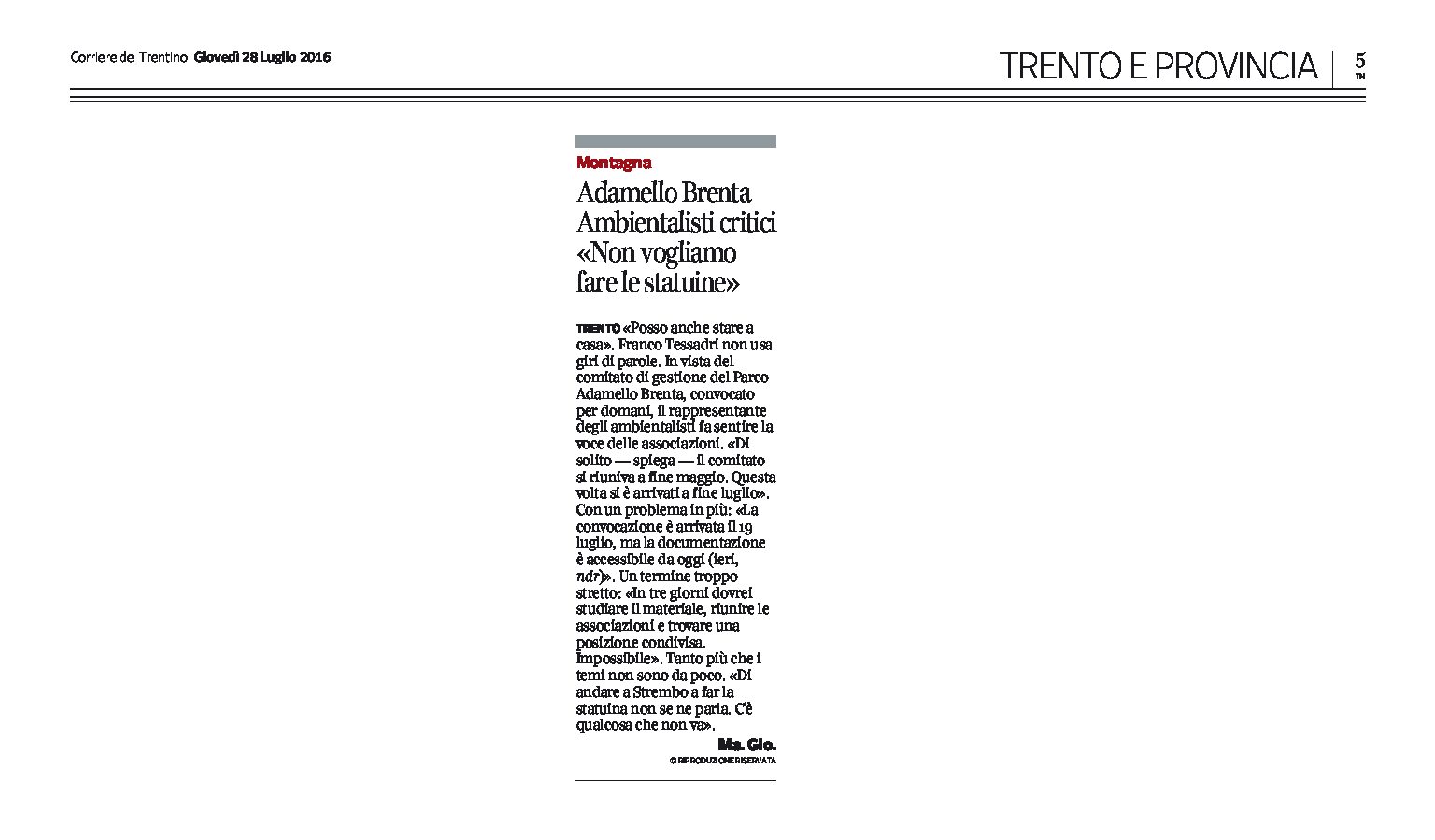 Adamello Brenta: ambientalisti critici “non vogliamo fare le statuine”