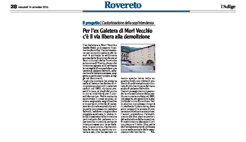 Mori Vecchio, ex Galetera: via libera alla demolizione