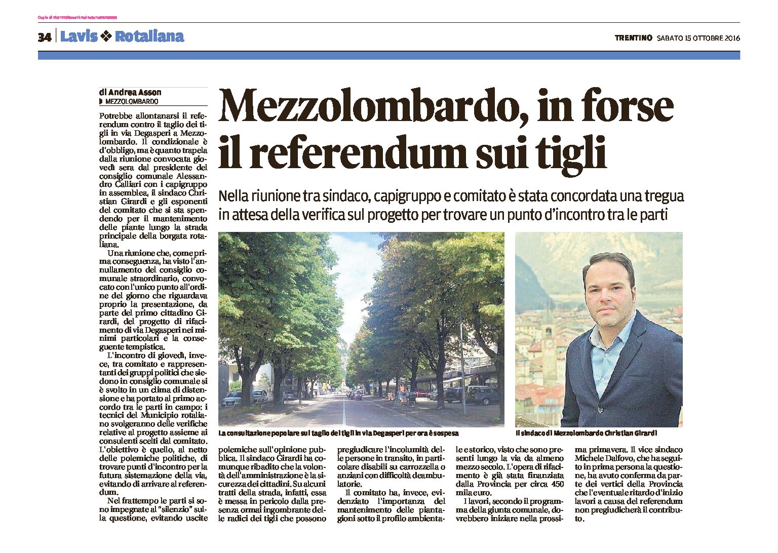 Mezzolombardo: in forse il referendum sui tigli