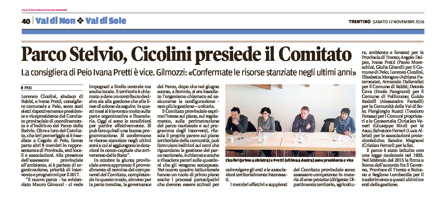 Stelvio: Cicolini presiede il Comitato del Parco