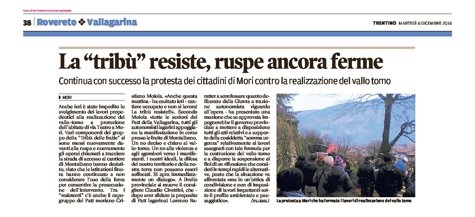 Mori, vallo tomo: la “tribù” resiste, ruspe ancora ferme