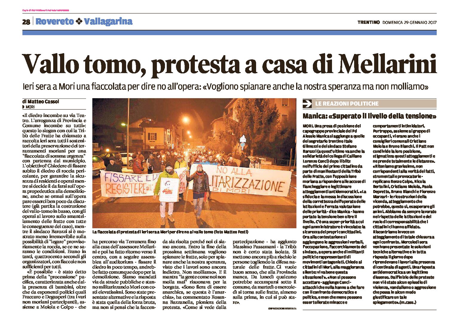 Mori, vallo tomo: protesta a casa di Mellarini