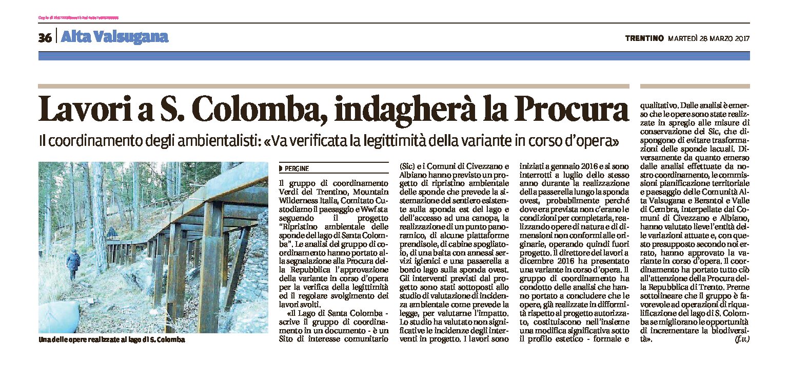 Lago di Santa Colomba: lavori di ripristino, indagherà la Procura