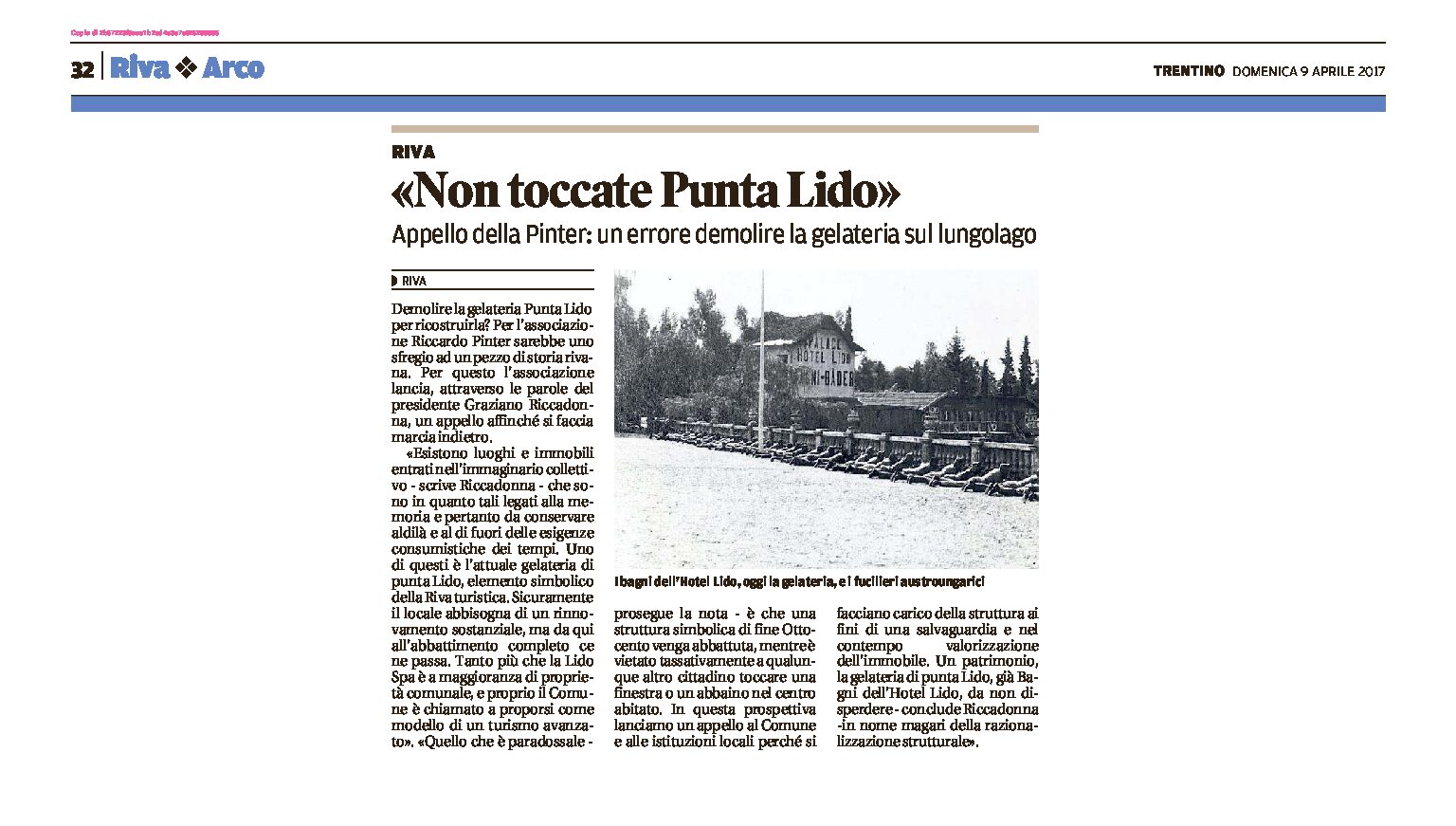 Riva: Associazione Pinter “non toccate Punta Lido”