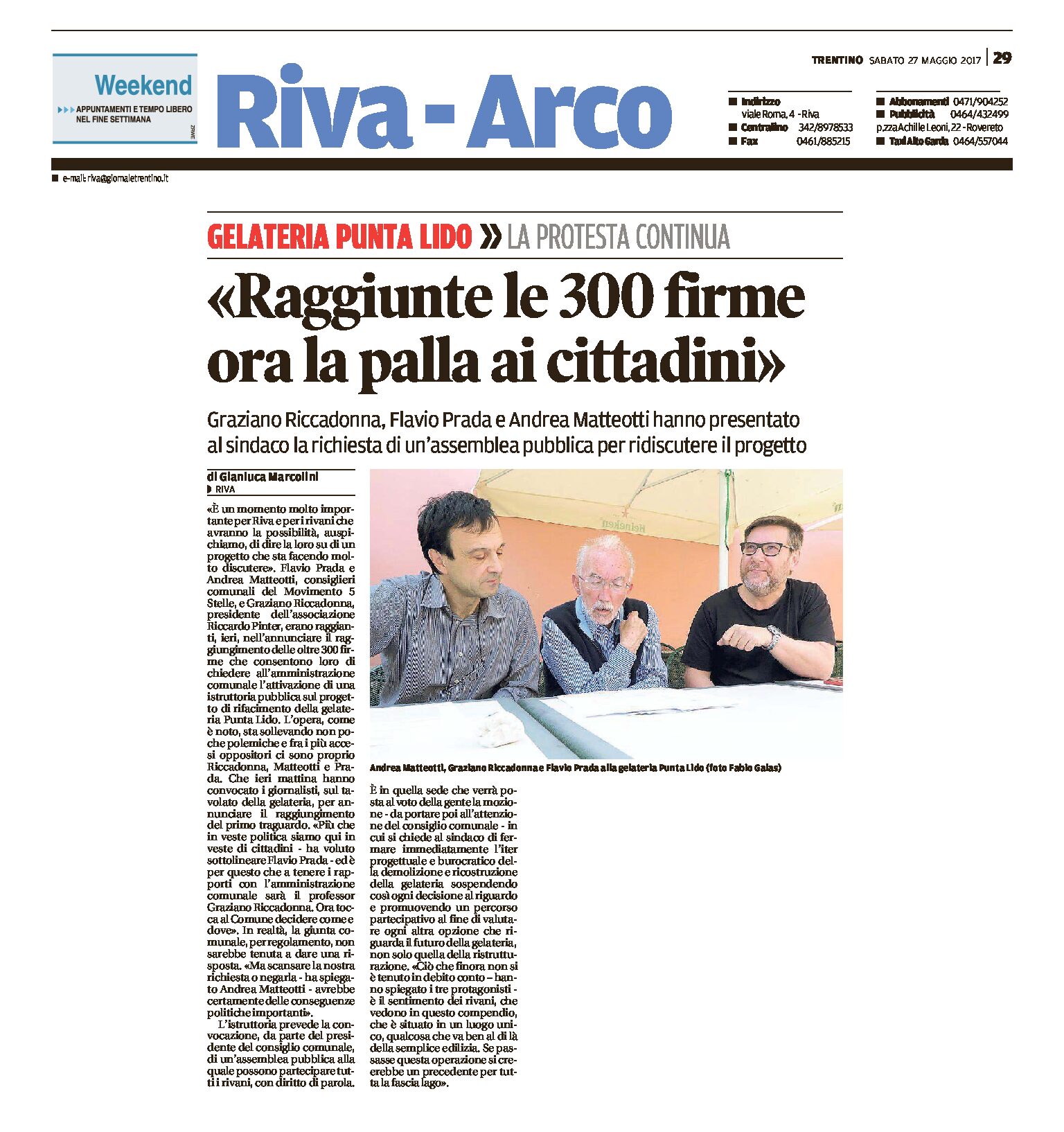 Riva, Punta Lido: raggiunte le 300 firme, richiesta al sindaco un’assemblea pubblica