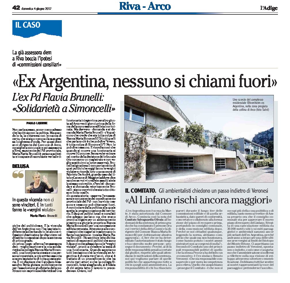 Arco, ex Argentina: il Comitato Olivaia chiede un passo indietro di Veronesi. Brunelli “nessuno si chiami fuori”