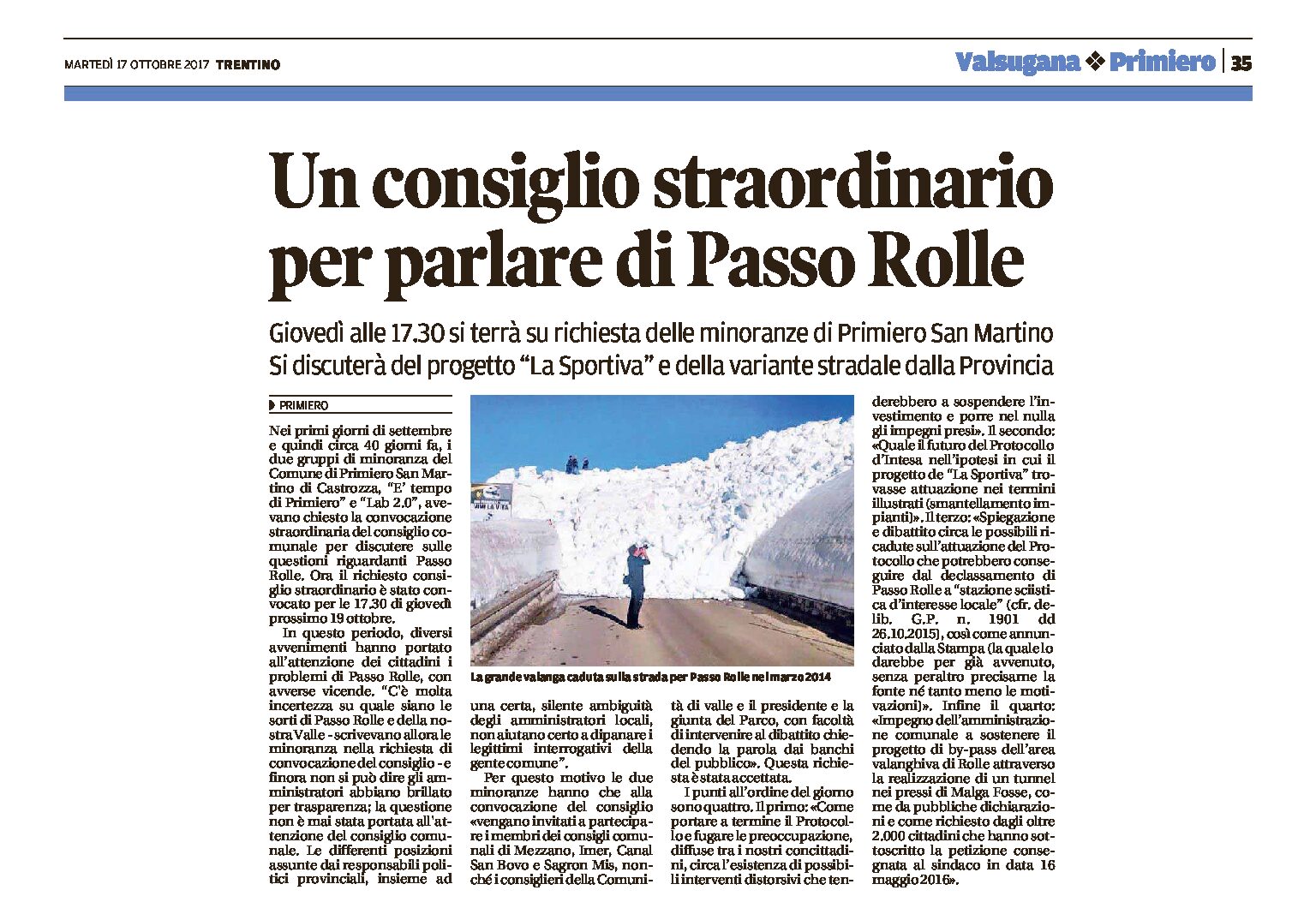 Primiero: consiglio straordinario per discutere di Passo Rolle
