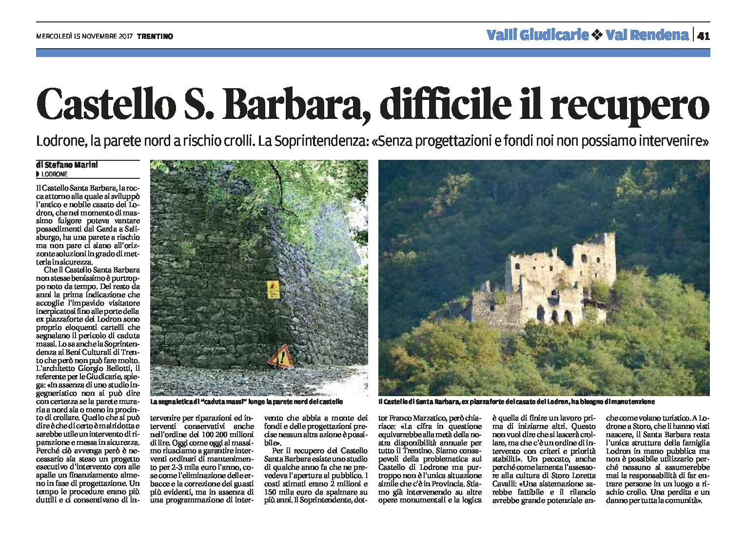 Lodrone: difficile il recupero del Castello Santa Barbara.