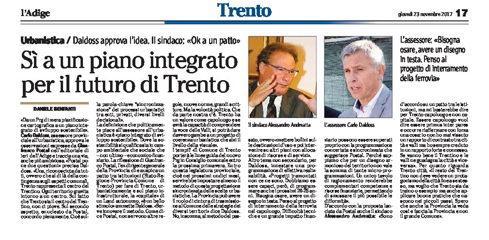 Urbanistica: sì a un piano integrato per il futuro di Trento