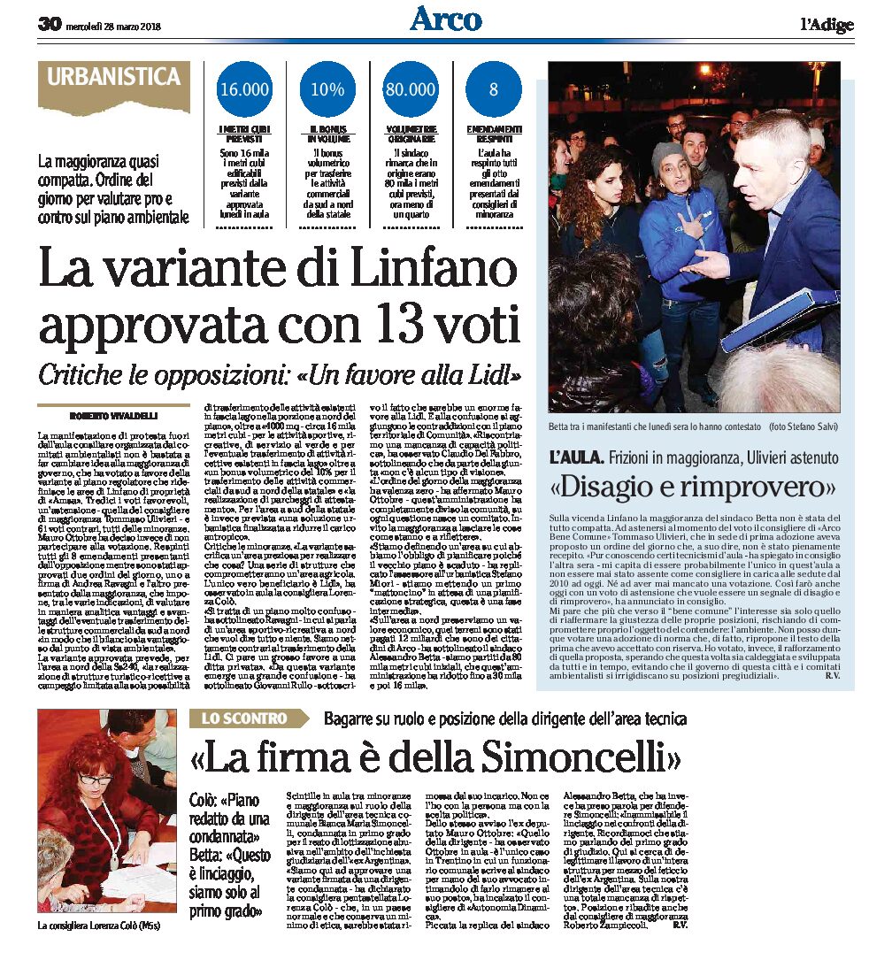 Linfano: variante approvata con 13 voti