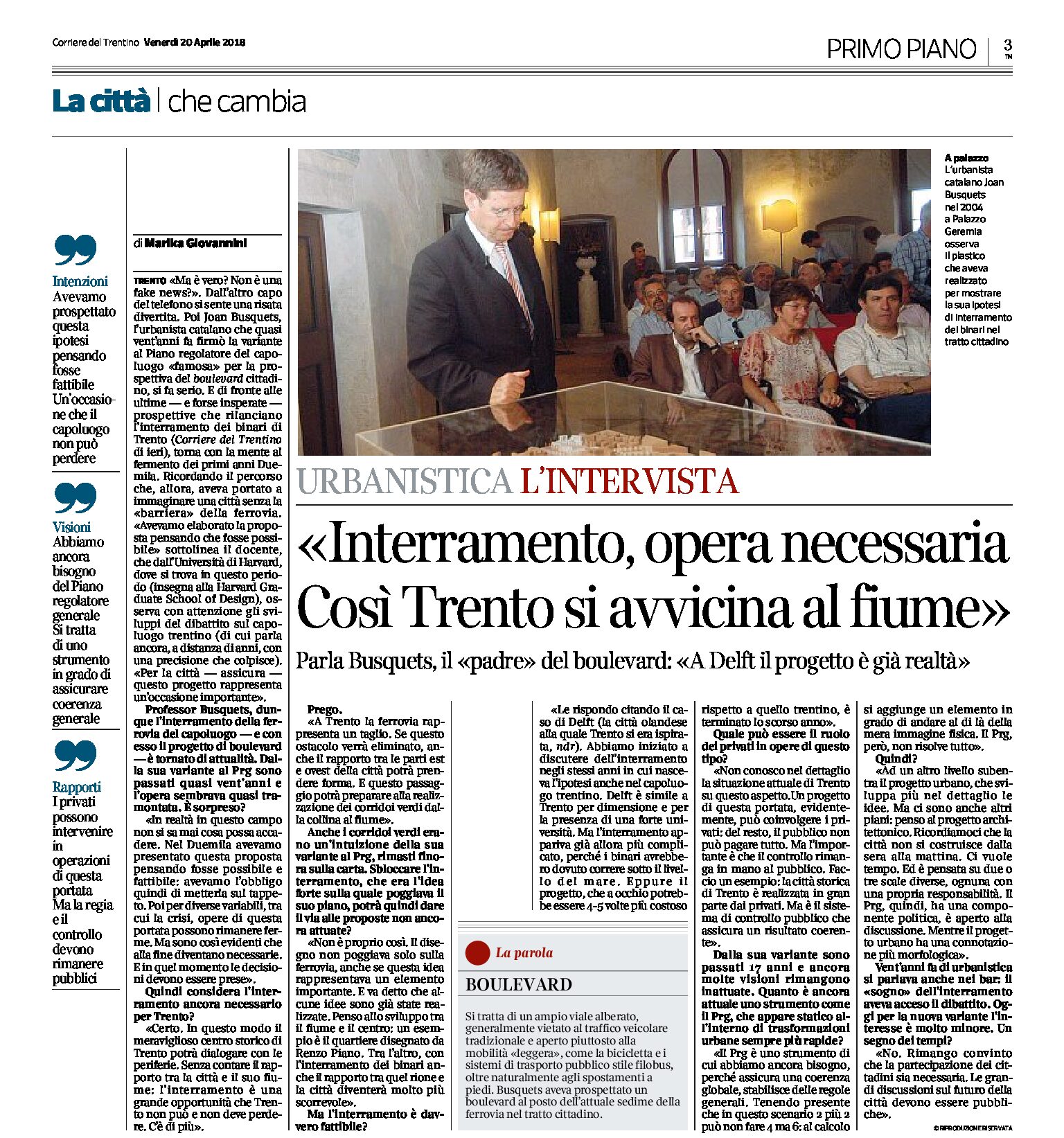 Trento, ferrovia: intervista a Busquets “l’interramento è una grande opportunità che la città non deve perdere”