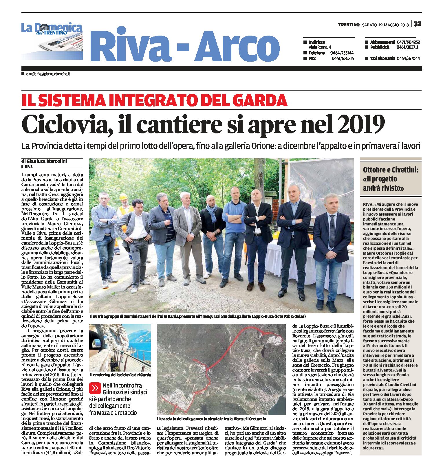 Garda: ciclovia, il cantiere si apre nel 2019. Si è parlato anche del collegamento fra Maza e Cretaccio