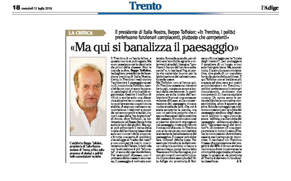 Trentino: Italia Nostra, Toffolon “qui si banalizza il paesaggio”