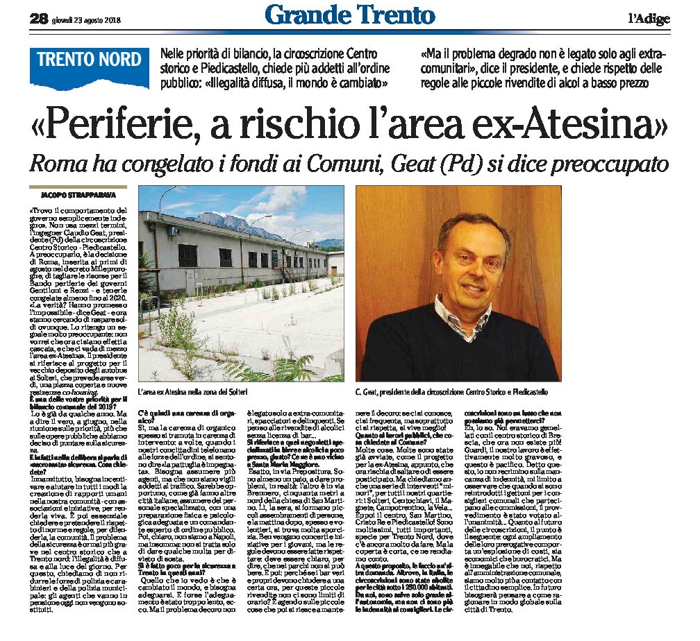 Trento Nord: Geat “periferie, a rischio l’area ex Atesina”
