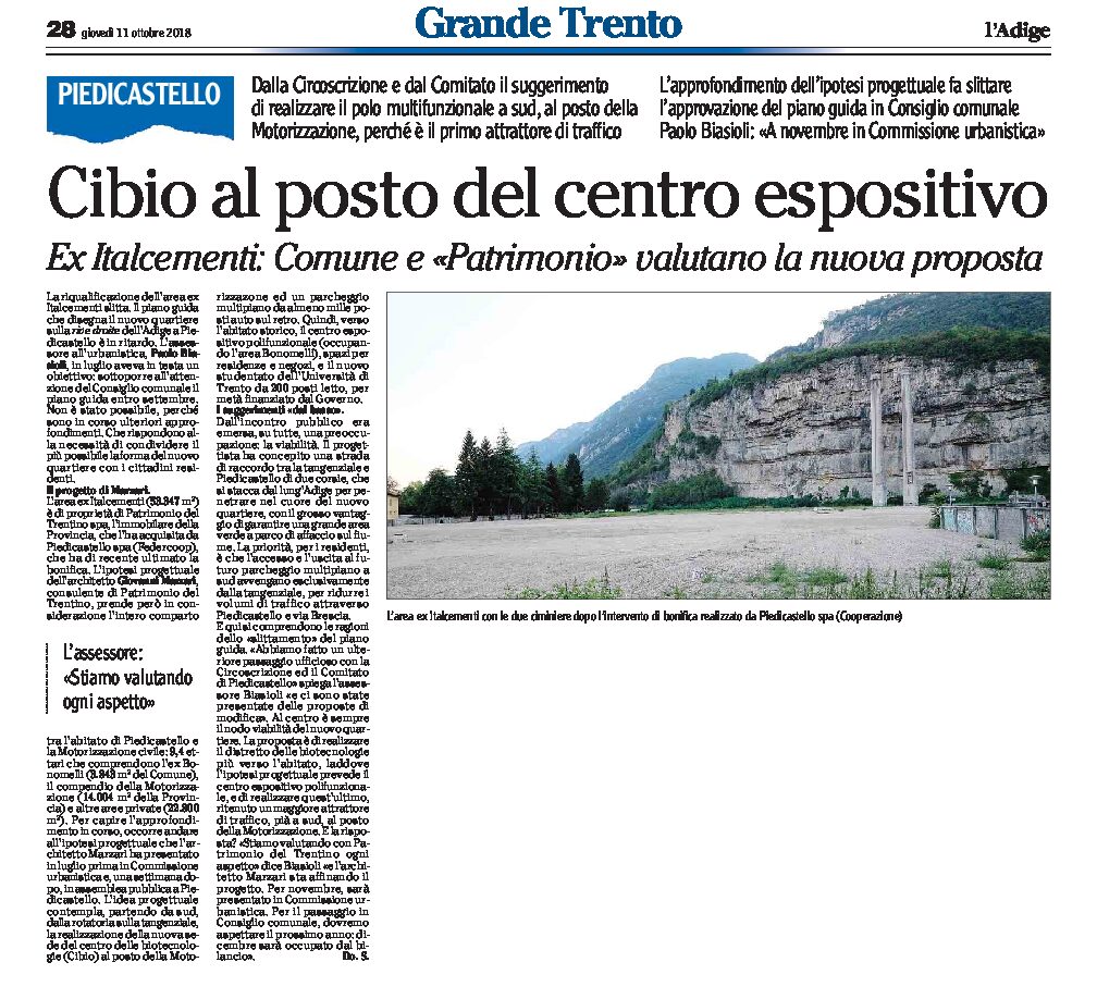 Piedicastello, ex Italcementi: Cibio al posto del centro espositivo