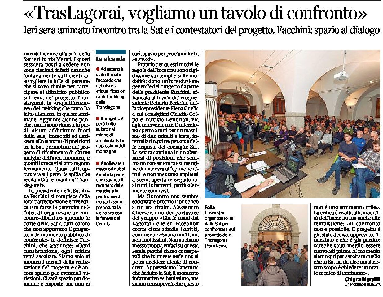 Translagorai: animato incontro tra la Sat e i contestatori del progetto.