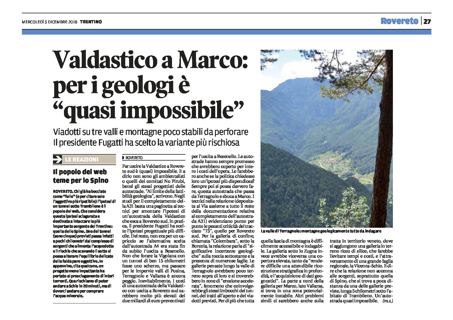 Valdastico, uscita a Marco: per i geologi è quasi impossibile