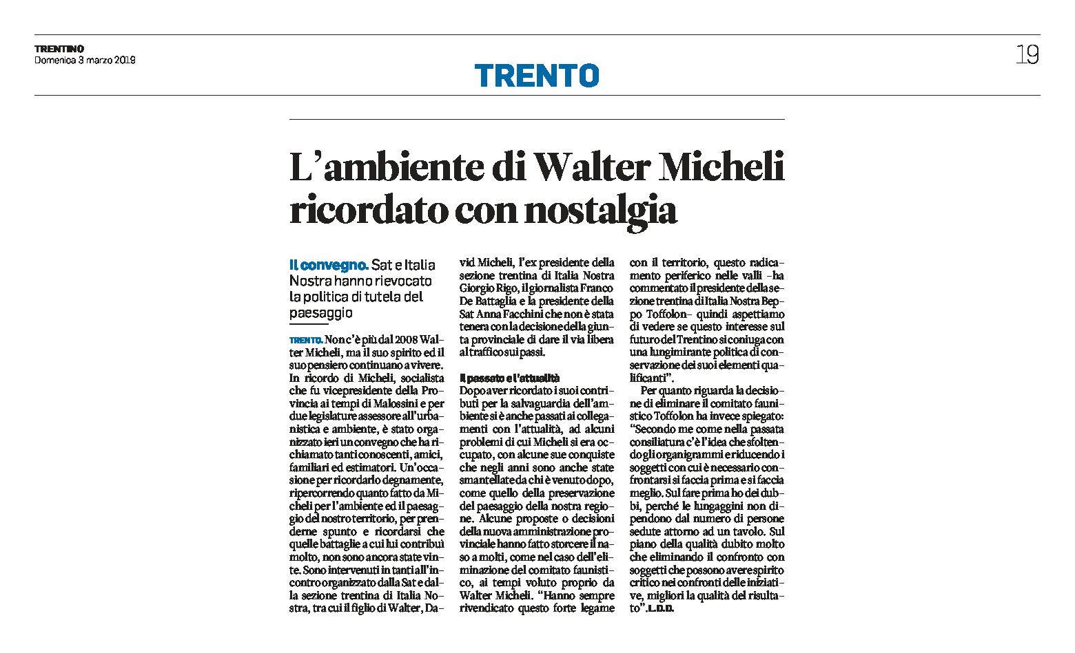Il convegno per ricordare Walter Micheli