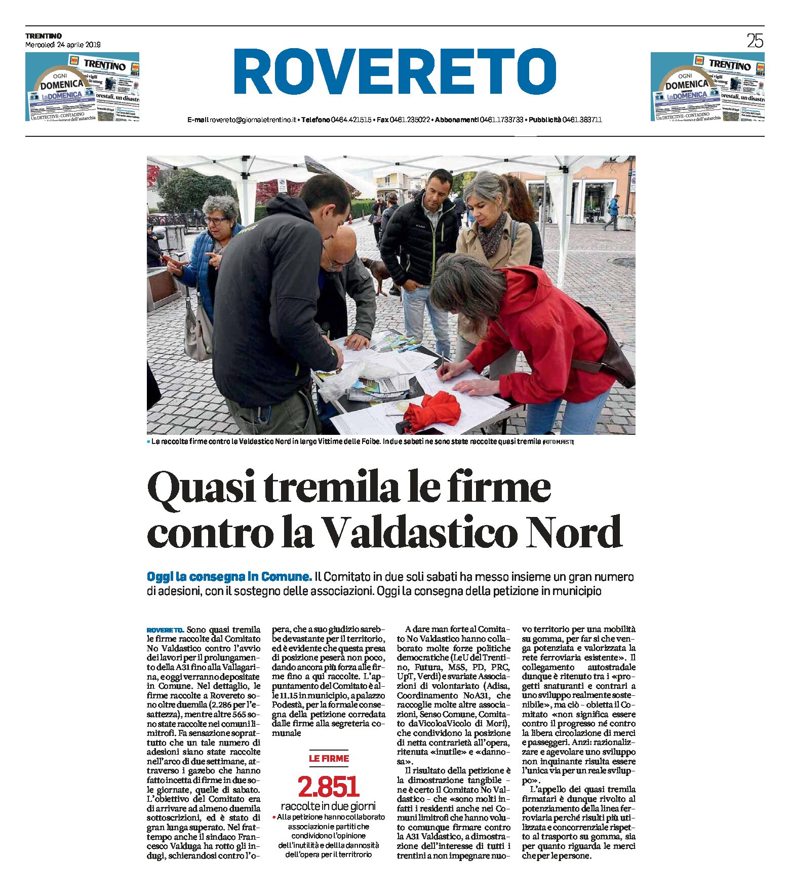 Valdastico Nord: in due giorni raccolte quasi 3000 firme contro