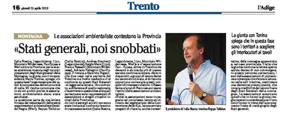 Stati generali della Montagna: 7 associazioni ambientaliste contestano la Provincia “noi snobbati”