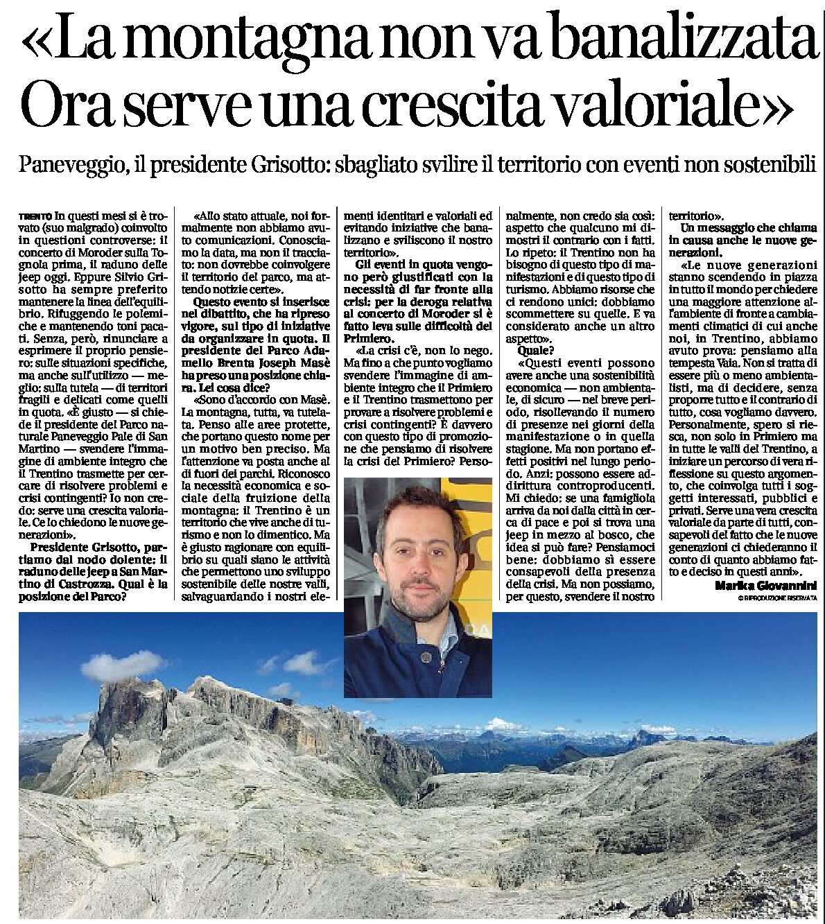 Parco Paneveggio: il presidente Grisotto “la montagna non va banalizzata”