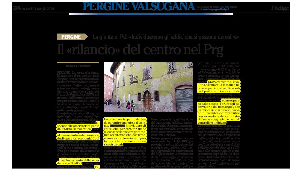 Prg: centro storico di Pergine, rilancio