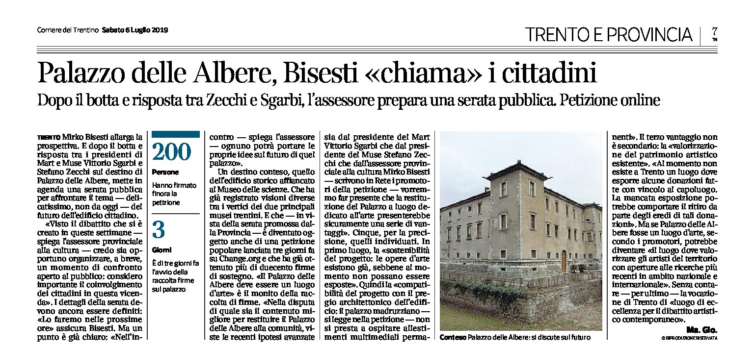 Trento, Palazzo delle Albere: Bisesti prepara una serata pubblica