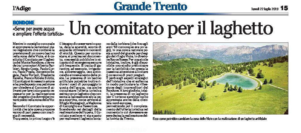 Bondone: un comitato per il laghetto artificiale