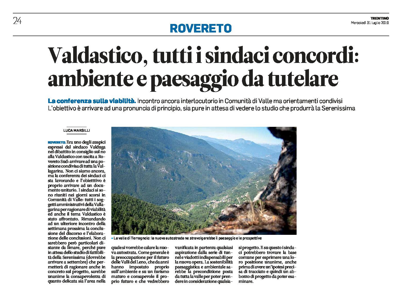 Valdastico: tutti i sindaci concordi, ambiente e paesaggio da tutelare