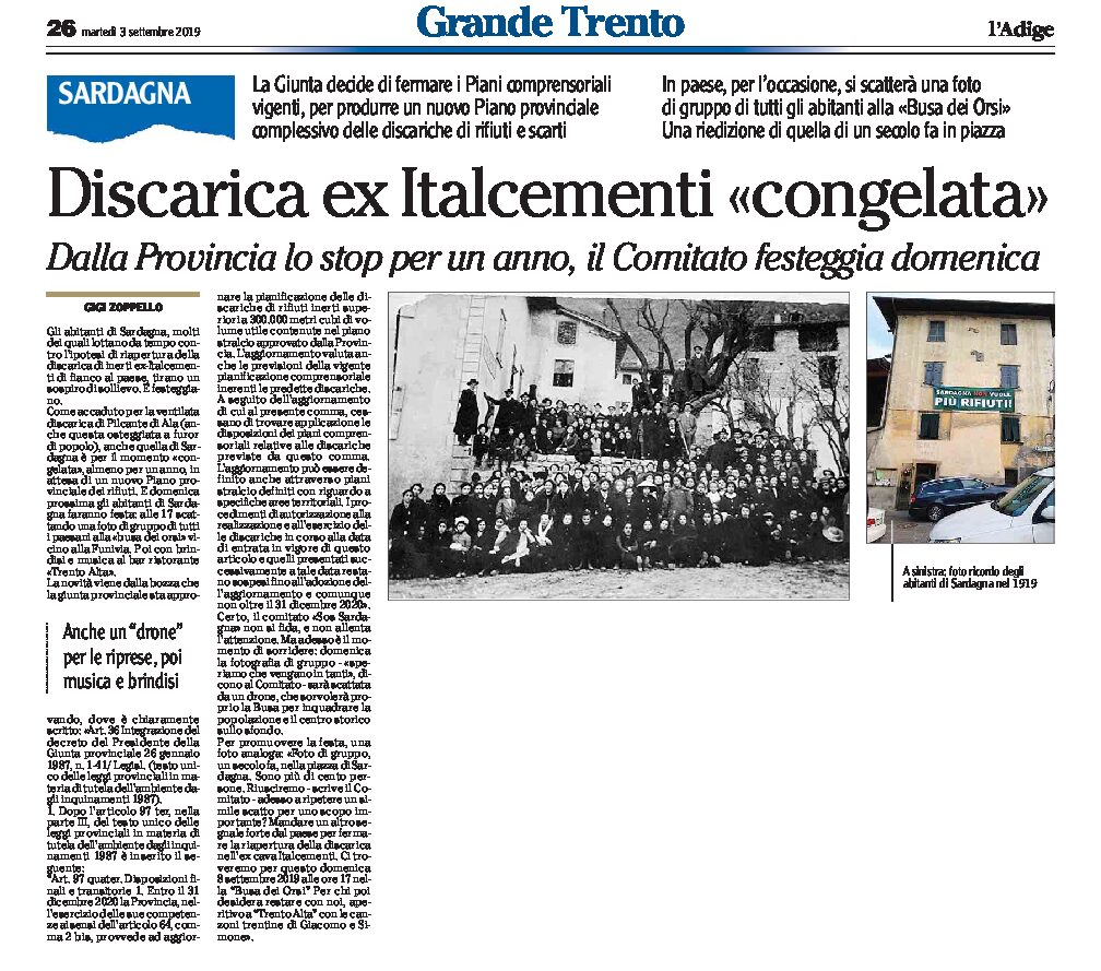Sardagna: discarica ex Italcementi “congelata”. Dalla Provincia lo stop per un anno