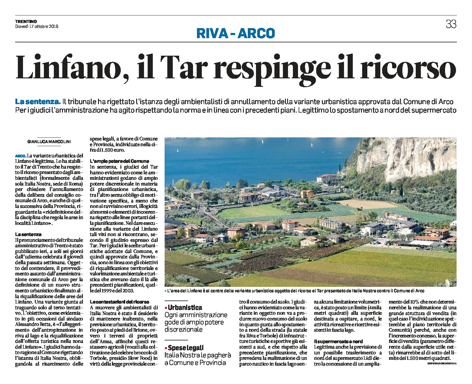 Linfano: il Tar respinge il ricorso presentato dagli ambientalisti