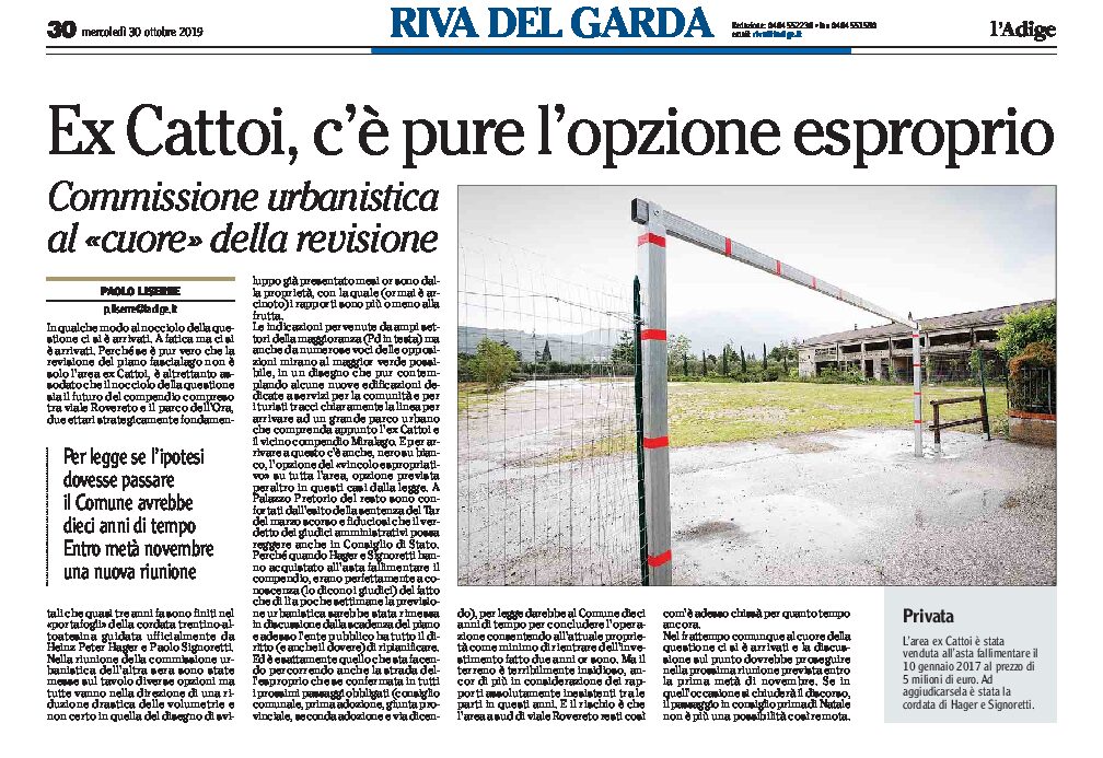 Riva, ex Cattoi: c’è pure l’opzione esproprio