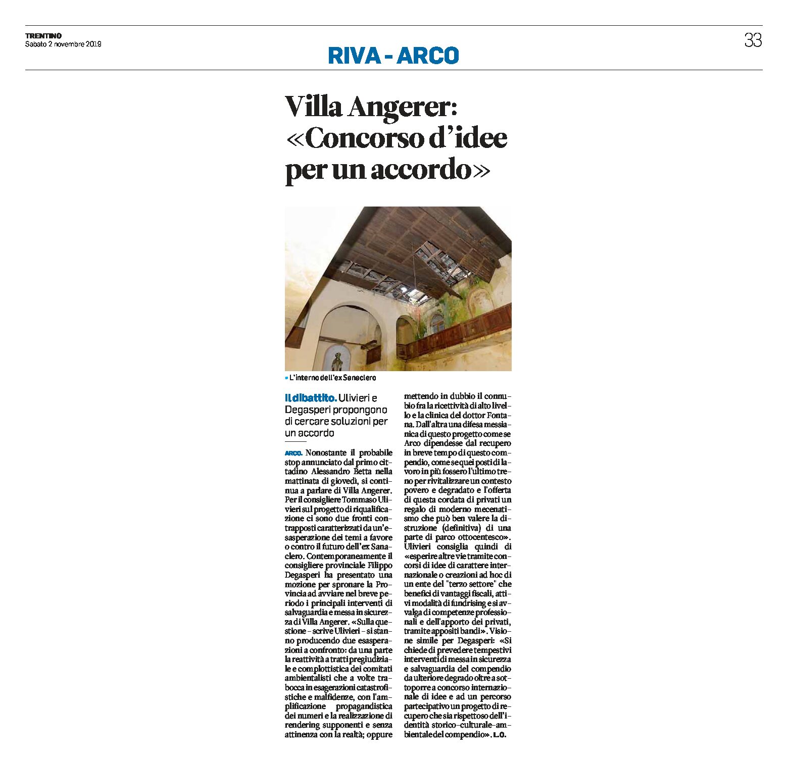 Arco, villa Angerer: Ulivieri e Degasperi propongono un concorso di idee per un accordo