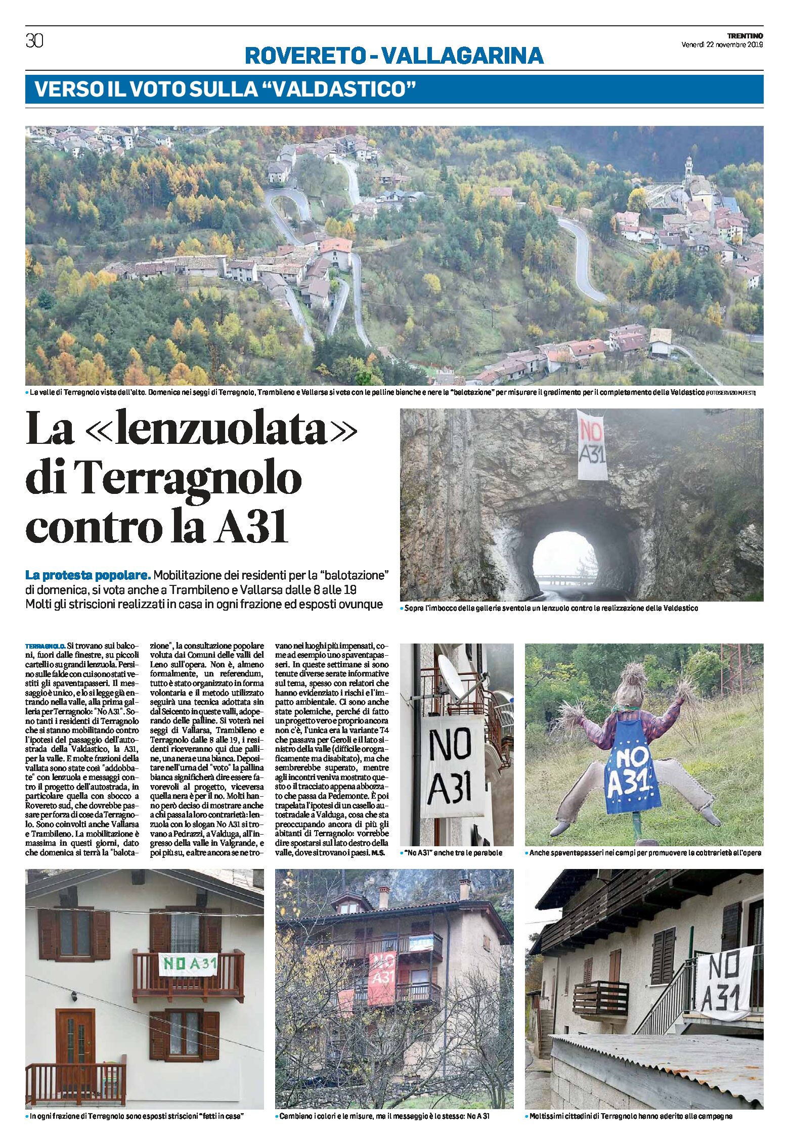 Valdastico: la “lenzuolata” di Terragnolo contro l’A31