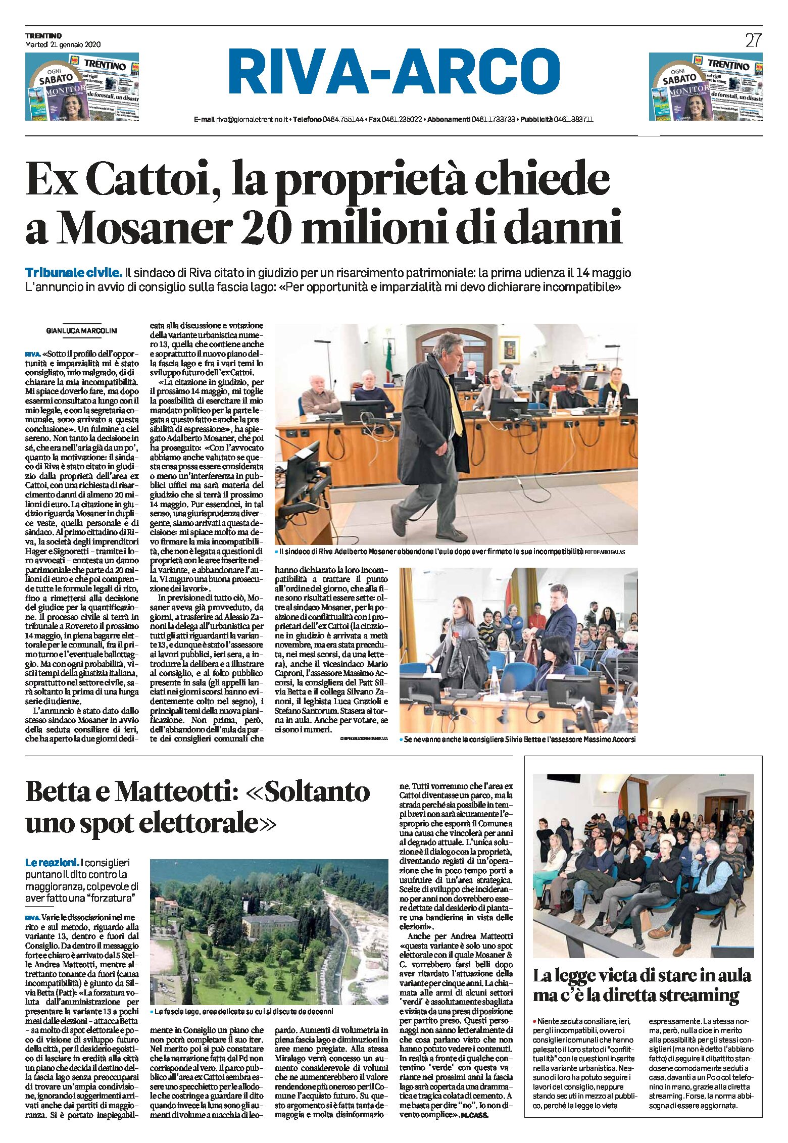 Riva, ex Cattoi: la proprietà chiede a Mosaner 20 milioni di danni