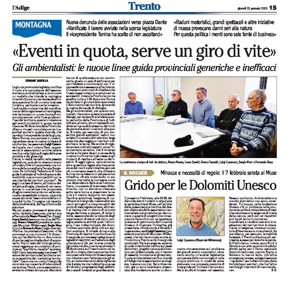 Eventi in quota: gli ambientalisti “serve un giro di vite”. Le nuove linee guida provinciali generiche e inefficaci