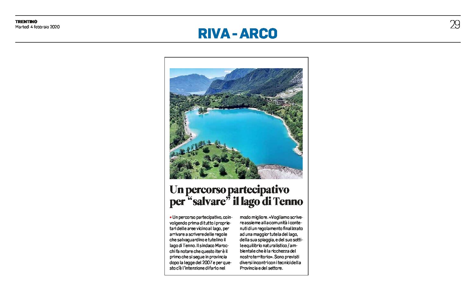Tenno: percorso partecipativo per “salvare” il lago