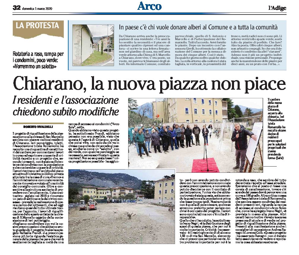 Chiarano: la nuova piazza non piace. I residenti e l’associazione chiedono modifiche
